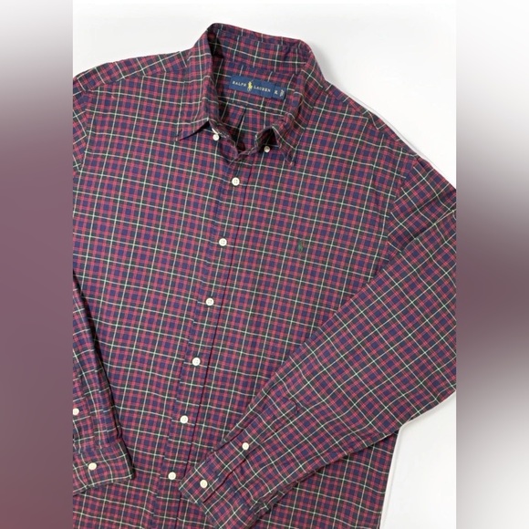 Ralph Lauren Other - Ralph Lauren Maroon Navy Plaid Button Down Shirt XL Black Pony Polo